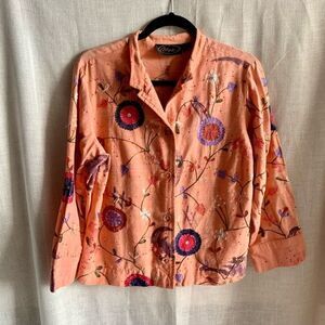 Alex Kim Womens Embroidered Blazer Size M Floral Coastal Artsy Colorful Teacher‎